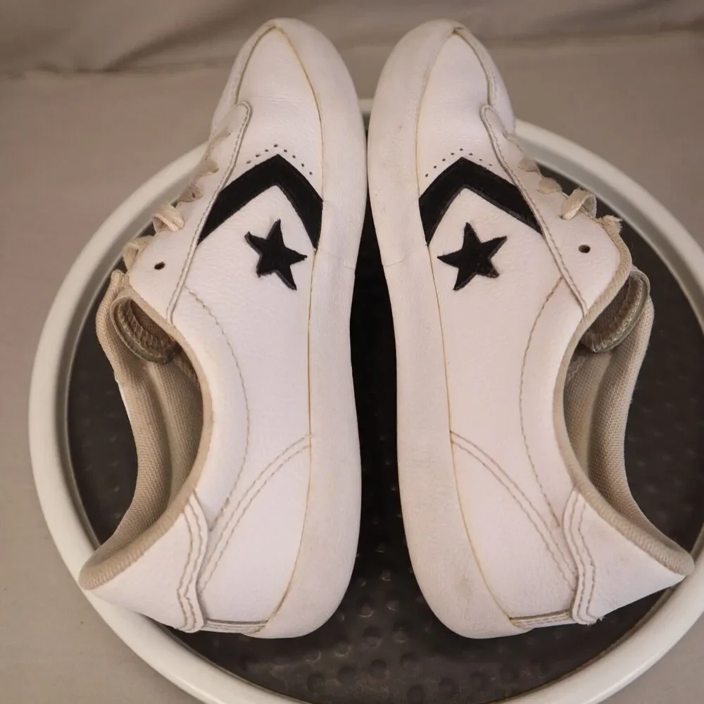 CONVERSE All Star Player Ox Youth Size 3 Shoes White Black Leather Sneakers